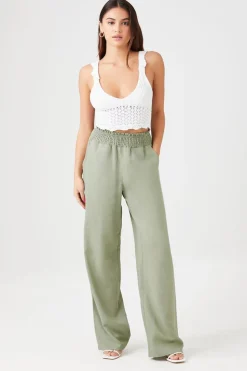 Smocked Wide-Leg Pants