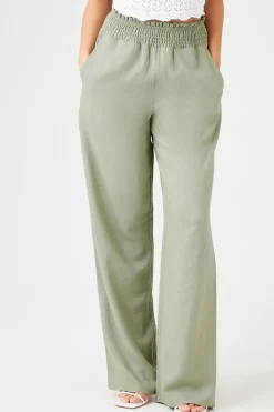 Smocked Wide-Leg Pants