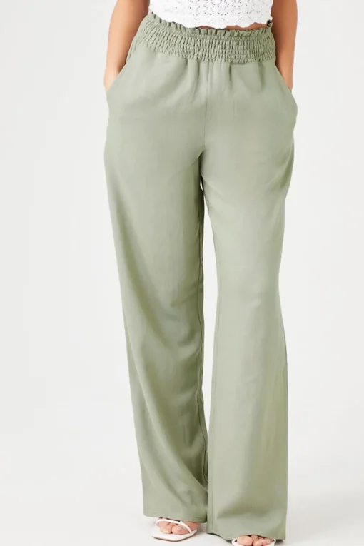 Smocked Wide-Leg Pants