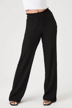 Smocked Wide-Leg Pants