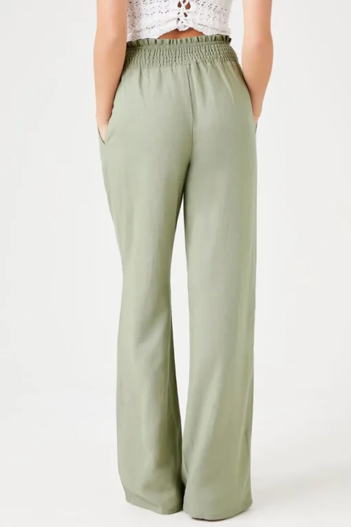 Smocked Wide-Leg Pants