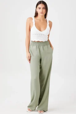 Smocked Wide-Leg Pants