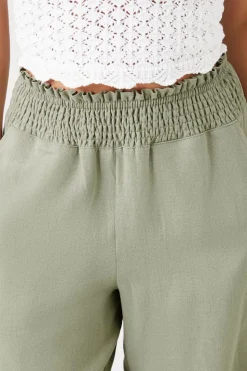 Smocked Wide-Leg Pants