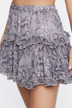 Snakeskin Print Tiered Mini Skirt