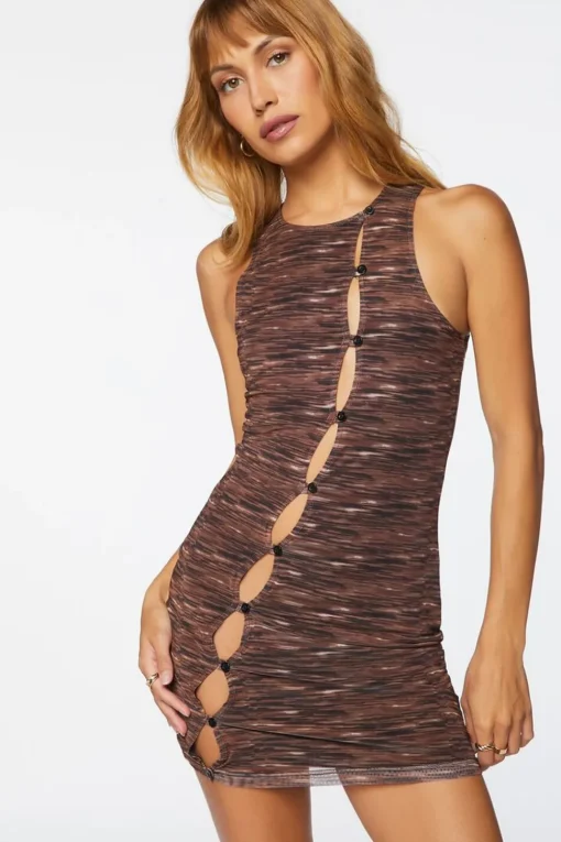 Space Dye Cutout Mesh Mini Dress