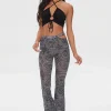 Spiral Print Mesh Flare Pants
