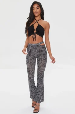 Spiral Print Mesh Flare Pants