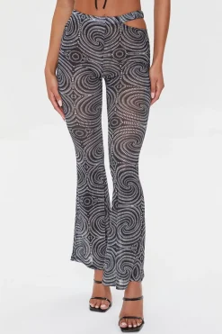 Spiral Print Mesh Flare Pants