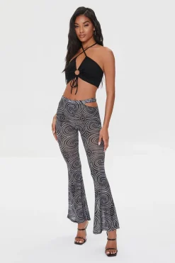 Spiral Print Mesh Flare Pants