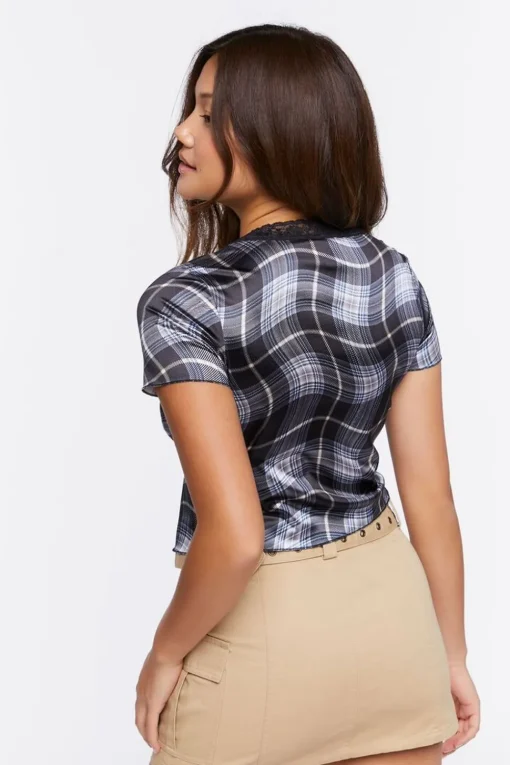 Split-Front Plaid Top
