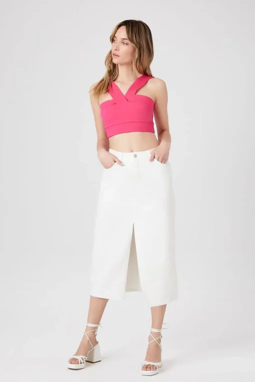 Split-Hem Twill Maxi Skirt