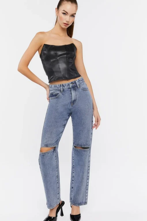 Split-Knee Relaxed High-Rise Jeans