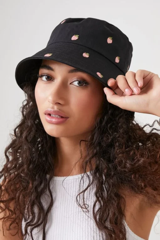 Strawberry Embroidered Bucket Hat