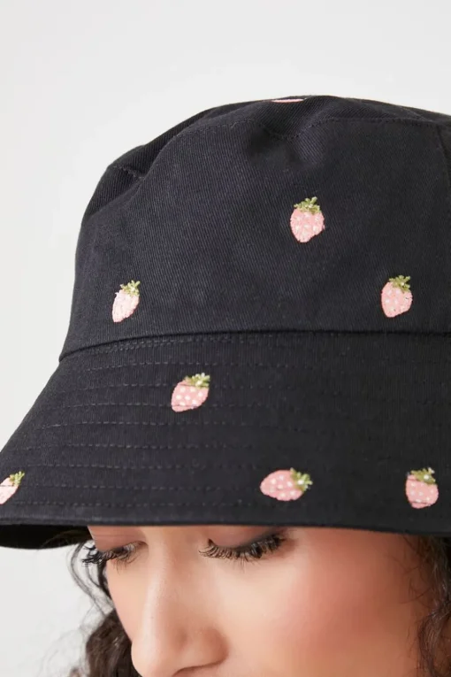 Strawberry Embroidered Bucket Hat