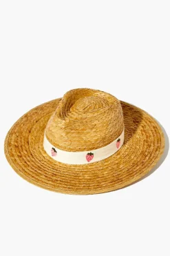 Strawberry-Trim Straw Fedora