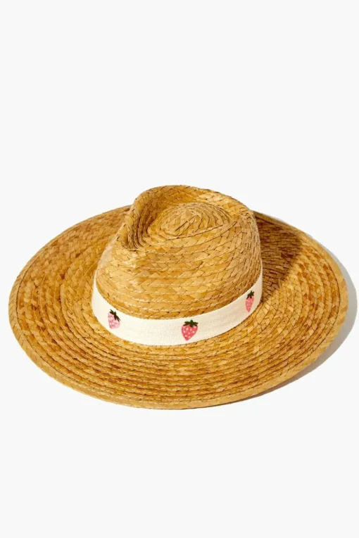 Strawberry-Trim Straw Fedora