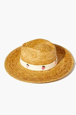 Strawberry-Trim Straw Fedora