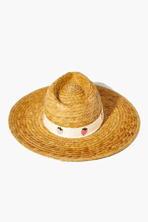 Strawberry-Trim Straw Fedora