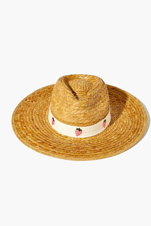Strawberry-Trim Straw Fedora