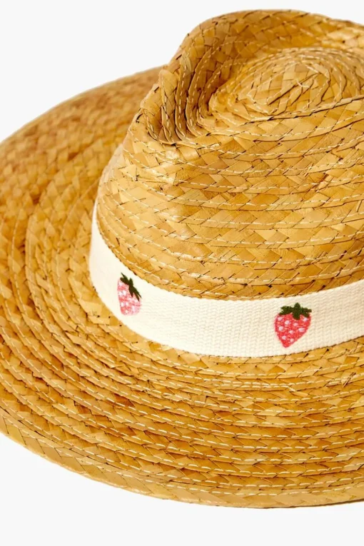 Strawberry-Trim Straw Fedora
