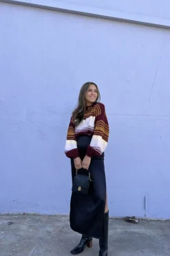 Striped Balloon-Sleeve Sweater