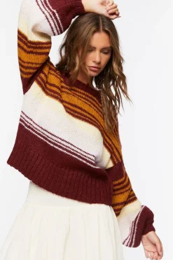 Striped Balloon-Sleeve Sweater