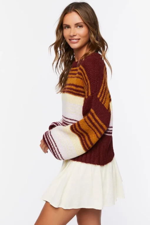 Striped Balloon-Sleeve Sweater