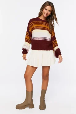 Striped Balloon-Sleeve Sweater