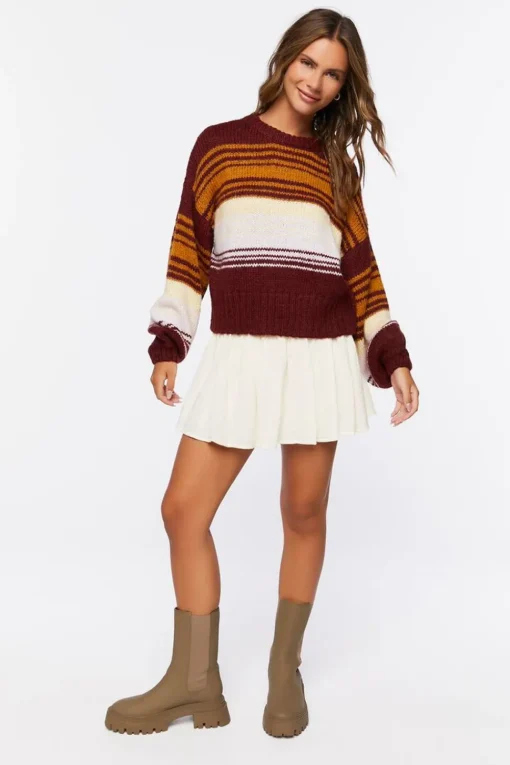 Striped Balloon-Sleeve Sweater