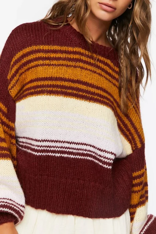 Striped Balloon-Sleeve Sweater