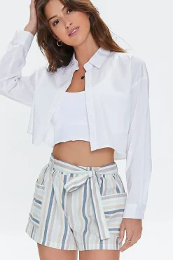 Striped Belted Linen-Blend Shorts