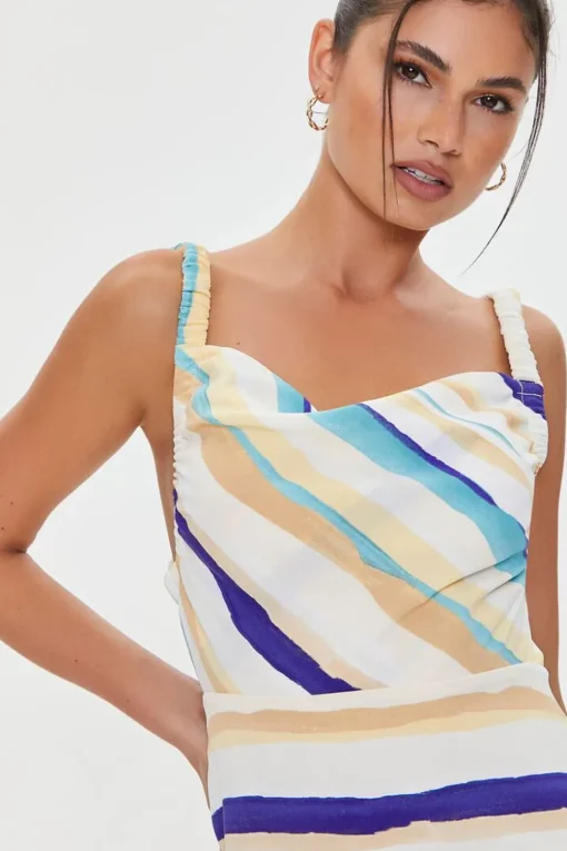Striped Cowl Mini Dress