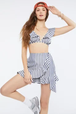 Striped Crop Top & Wrap Skort Set