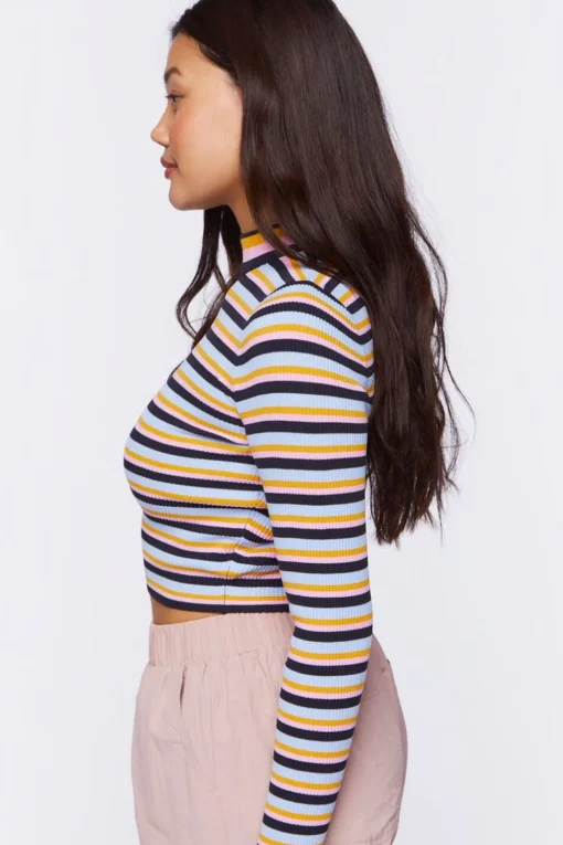 Striped Cutout Sweater-Knit Top