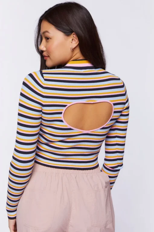 Striped Cutout Sweater-Knit Top