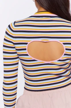 Striped Cutout Sweater-Knit Top
