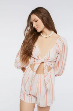 Striped Cutout Tie-Front Romper