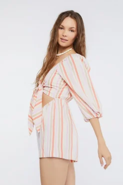 Striped Cutout Tie-Front Romper