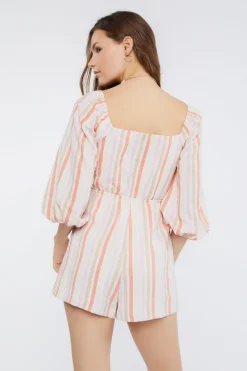 Striped Cutout Tie-Front Romper