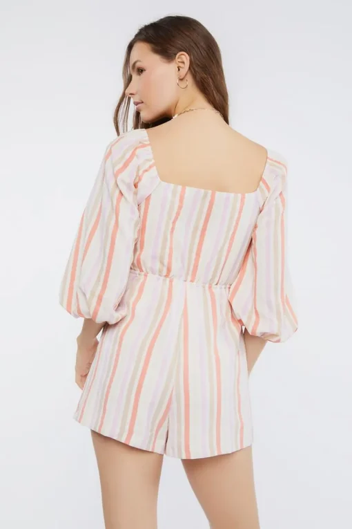 Striped Cutout Tie-Front Romper