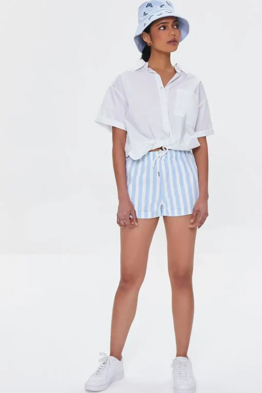 Striped Drawstring Twill Shorts