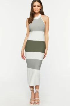 Striped Halter Midi Dress