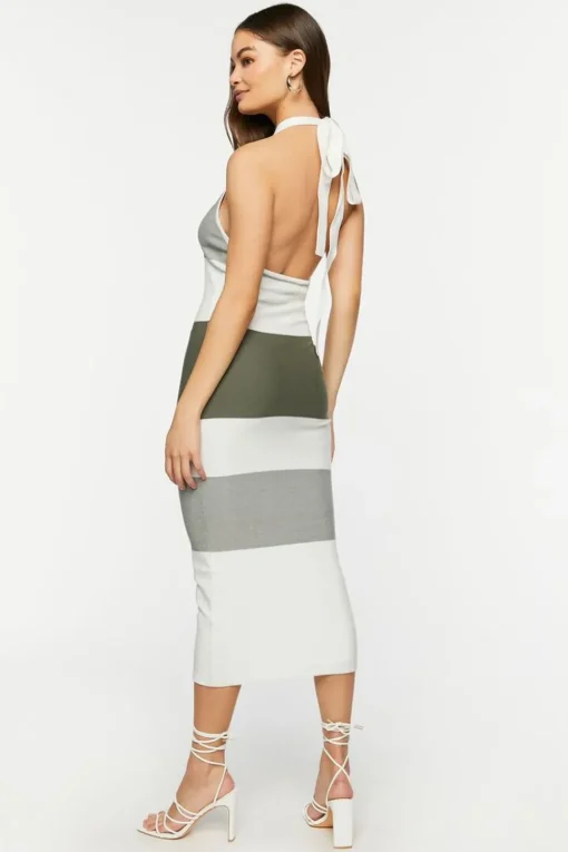 Striped Halter Midi Dress