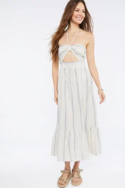 Striped Linen-Blend Midi Dress