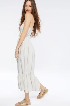Striped Linen-Blend Midi Dress