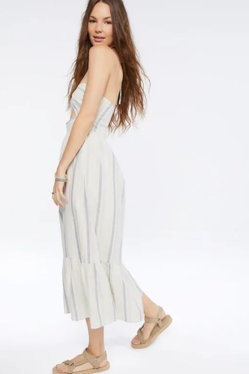 Striped Linen-Blend Midi Dress
