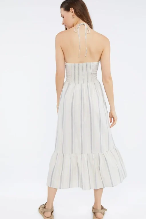 Striped Linen-Blend Midi Dress