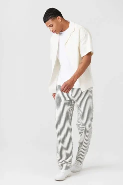 Striped Linen-Blend Pants