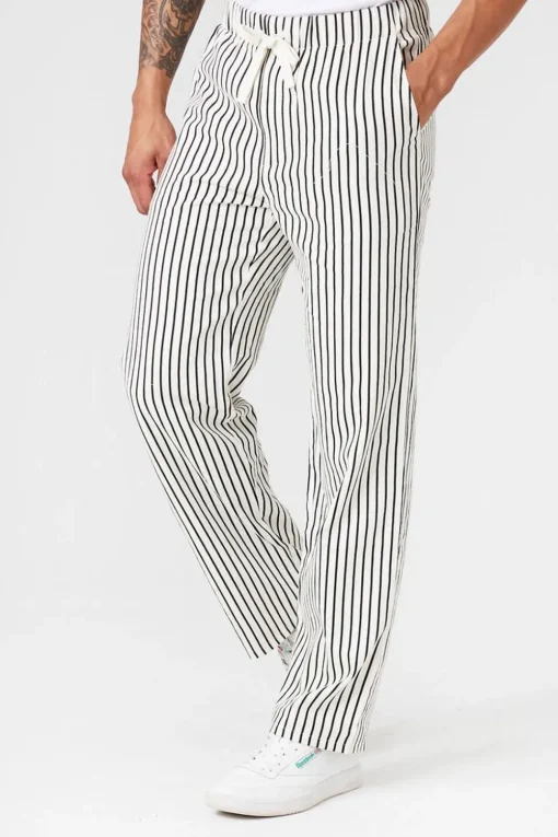 Striped Linen-Blend Pants