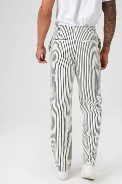 Striped Linen-Blend Pants